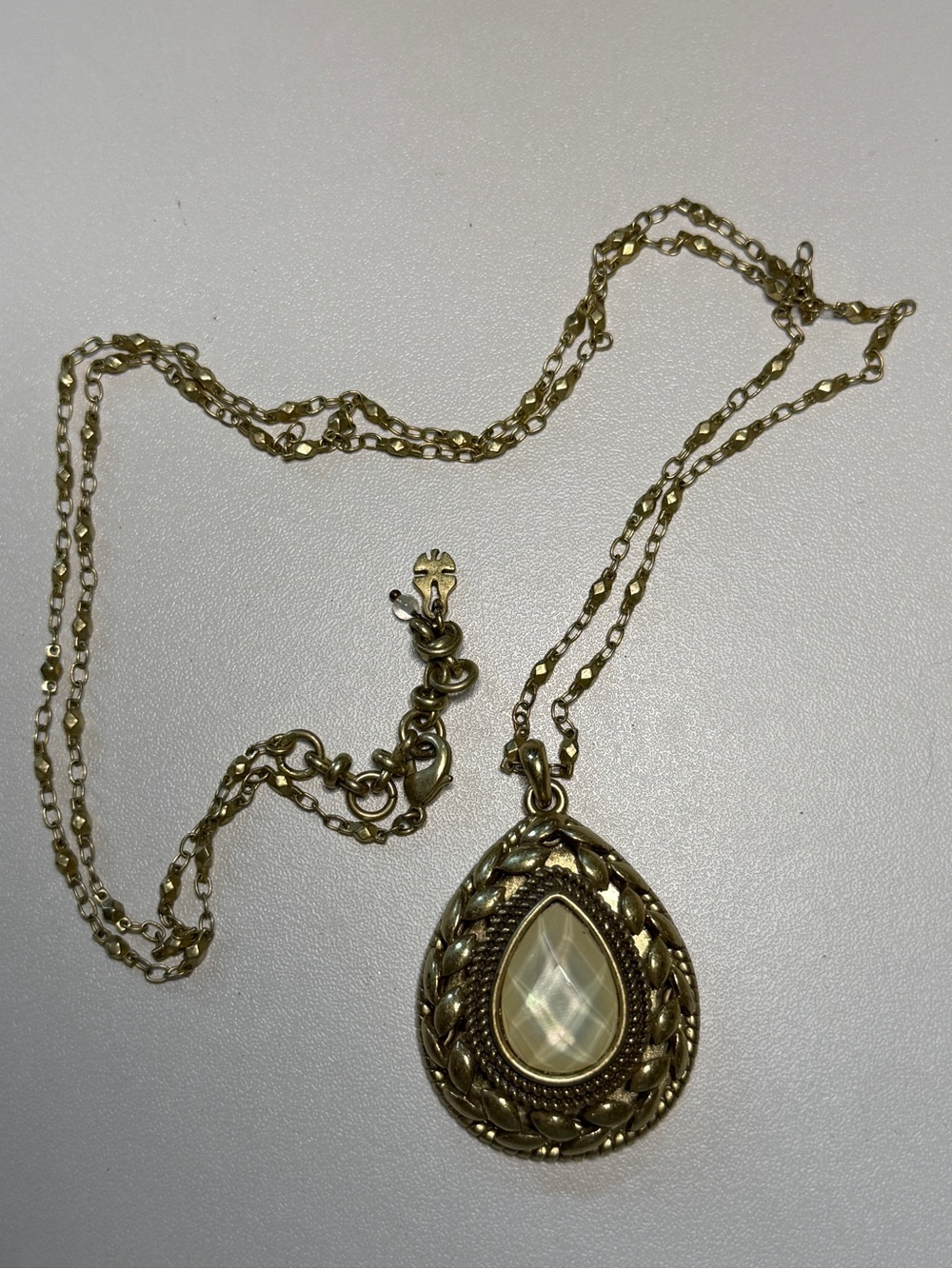 Lucky Brand Gold Teardrop Pendant Necklace with Cream Stone